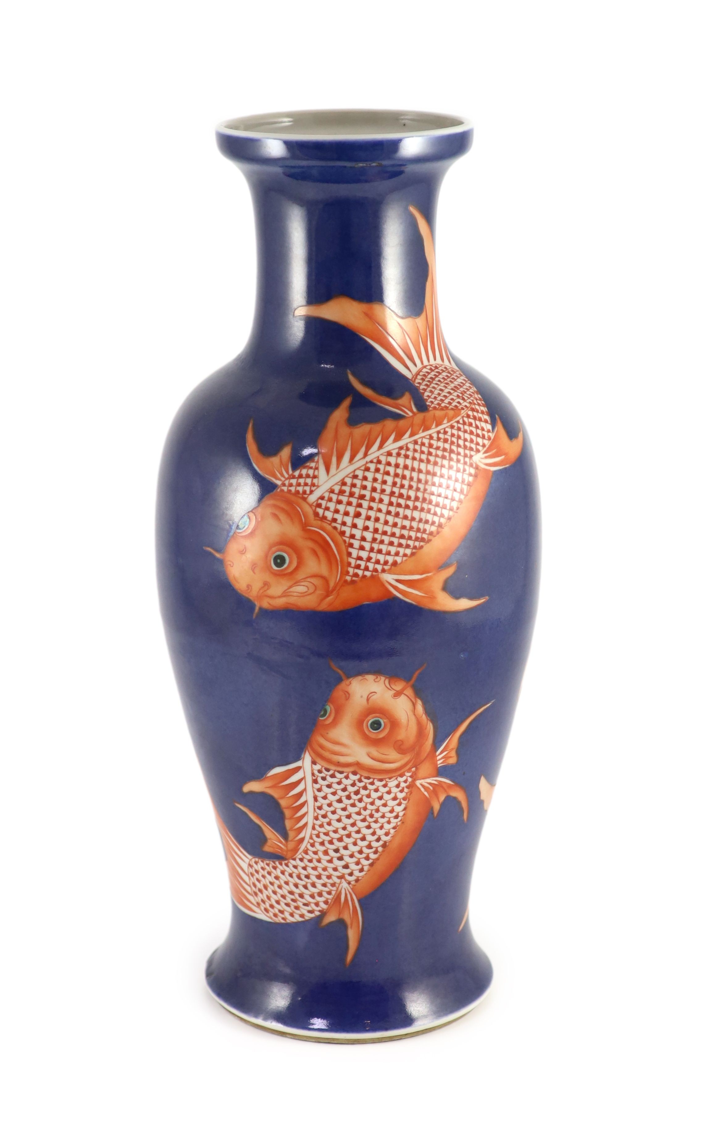 A large Chinese 'golden carp' vase, 19th century, 46cm high, base drilled